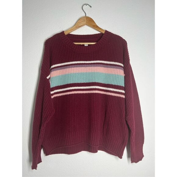 American Eagle Womens Size L Multicolored Striped Knit Sweater long sleeve boxy - Picture 1 of 5